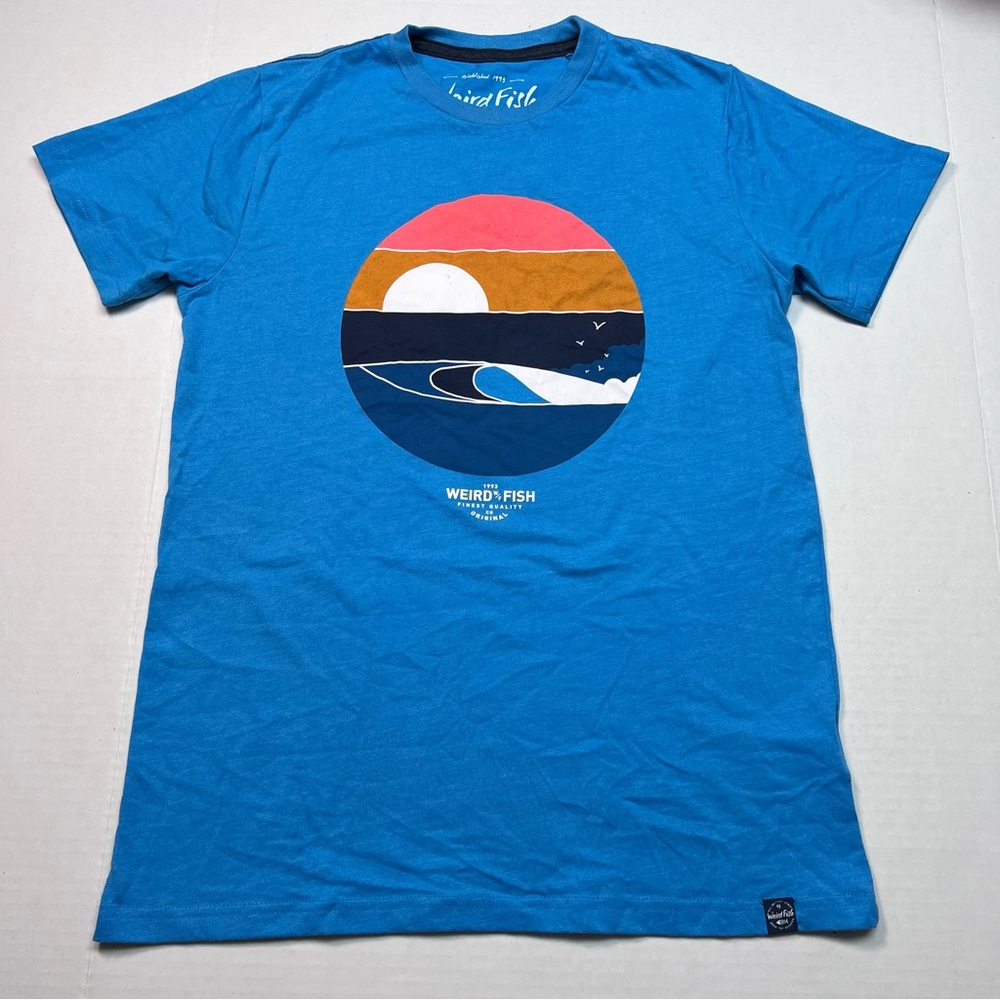 Weird Fish - Sunrise recycled organic cotton blend graphic t-shirt in Azure